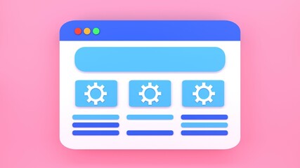 Website settings concept. Internet page with gears icons. 3d render illustration.