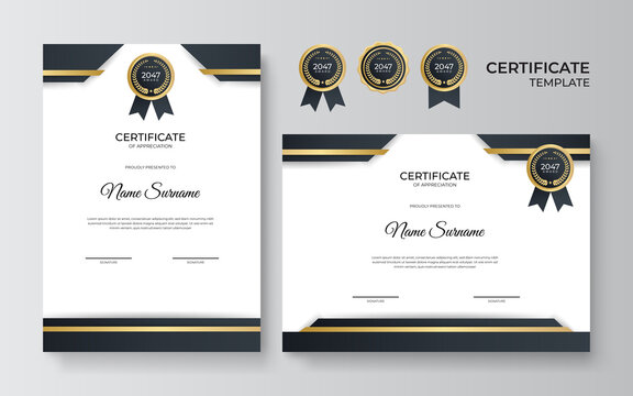 Modern black and gold certificate template