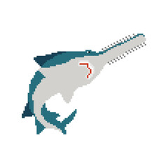 Sawfish pixel art. 8 bit marine predator saw fish. vector illustration - obrazy, fototapety, plakaty