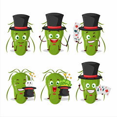 A contagious Magician cartoon character perform on a stage