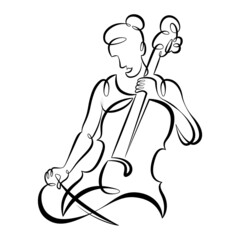 Musician playing the cello.One continuous line.
Portrait of a musician.
One continuous drawing line logo isolated minimal illustration.