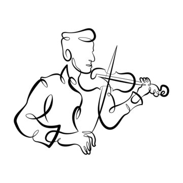 Musician plays the violin.One continuous line.
Portrait of a musician.
One continuous drawing line logo isolated minimal illustration.