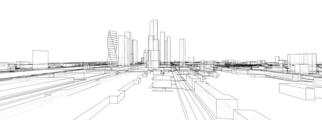 Vector 3d urban landscape. Buildings and roads