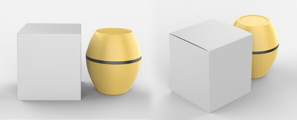 Cosmetic jar with packaging box mock up isolated on white background - 3d illustration