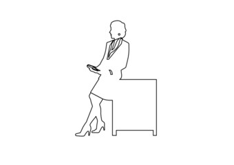 Vector design of a sketch of a woman sitting back at the table