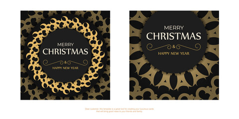 Merry christmas and happy new year black color brochure with vintage orange pattern