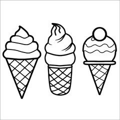 set of ice cream outline icons. Simple flat design isolated on white background. Vector illustration. Suitable for kids coloring book