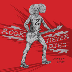 Rock n Roll Skeleton Rocker Playing Guitar Images, Illustration vector cartoon