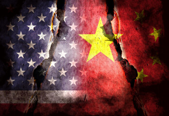 It combines the American flag and the Chinese flag, telling the concept of communication and...