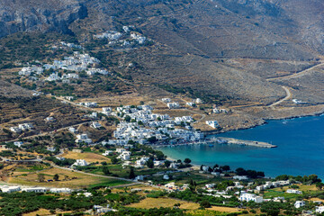 Fototapeta na wymiar Panorama view of Aegiali and Lagada village in Amorgos island Greece