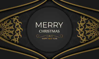 Holiday card Merry christmas black color with vintage orange ornament