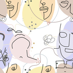 Face line pattern Abstract drawing seamless print
