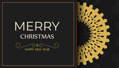 Fototapeta na wymiar Festive flyer merry christmas and happy new year black color with luxury orange pattern