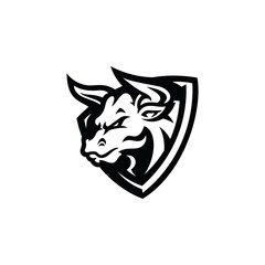 Bull Head Shield Badge Mascot illustration Logo Design