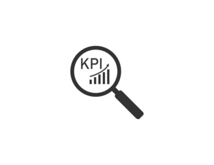Analysis, magnifying glass, kpi icon. Vector illustration. Flat design.