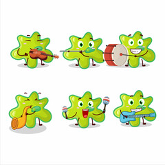 Cartoon character of nyctacovirus playing some musical instruments