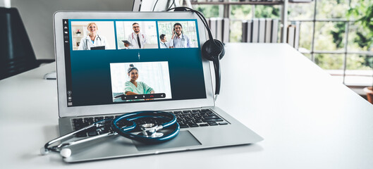Telemedicine service online video call for doctor to actively chat with patient via remote...