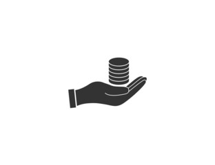 Hand, coins icon. Money in hand. Vector illustration. Flat design.