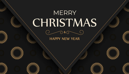 Merry christmas and happy new year black color flyer template with winter orange pattern