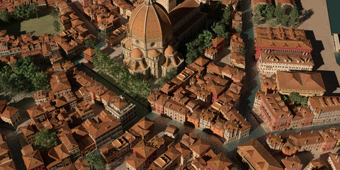 Bird's eye view of the antique cityscape 3d illustration