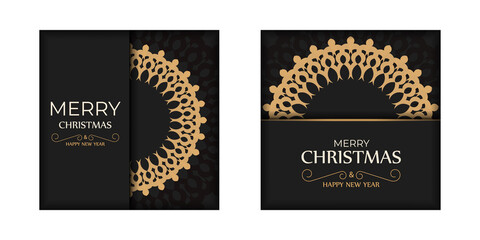 Black Color Happy New Year Flyer Template with Vintage Orange Ornament