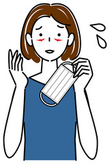 Fototapeta premium スキンケア マスクの着用が原因で顔に切り傷が出来てしまい困り顔の女性 イラスト シンプル ベクター