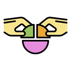 Budget sharing icon. Outline budget sharing vector icon color flat isolated