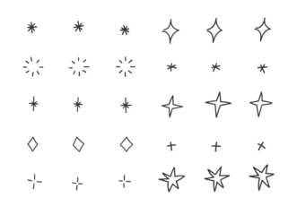 Black and White doodle illustration. Hipster black Ink art work. Cute vector illustration. Hand Drawn set of stars