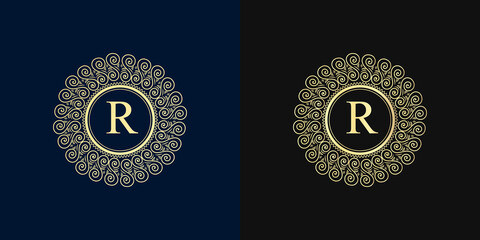 Set of Elegant Capital Letters Vintage Logo Filigree Monograms. Beautiful Collection. English Alphabet. Simple Drawn Emblems. Graceful wreath. Design of Calligraphic Insignia. Vector Illustration