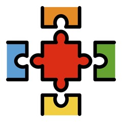 Complete puzzle icon. Outline complete puzzle vector icon color flat isolated