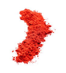 Heap of red chili powder on white background