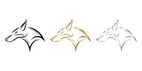 three color black gold and silver  line art of fox head. Good use for symbol, mascot, icon, avatar, tattoo, T Shirt design, logo or any design you want.