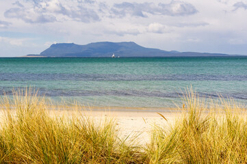 The mountainous Maria Island off the east coast - Orford, Tasmania, Australia