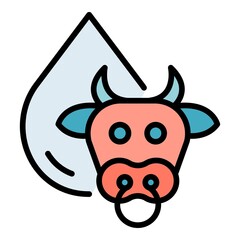 Drop of milk cow icon. Outline drop of milk cow vector icon color flat isolated