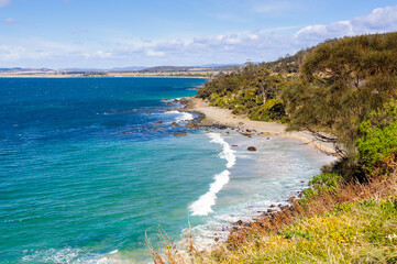 Mayfield Bay Coastal Reserve south of Swansea is a great spot to break the journey along the east coast - Rocky Hills, Tasmania, Australia