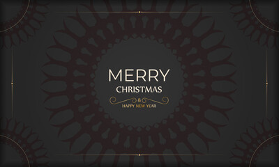 Template Greeting Brochure Merry christmas black color with luxury pattern