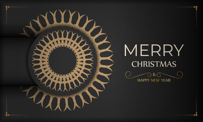 Black happy new year brochure with luxury orange ornaments