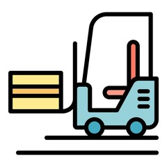 Forklift truck icon. Outline forklift truck vector icon color flat isolated