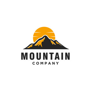 Modern Mountain Logo With sun Design Vector