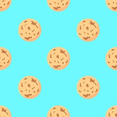 Simple vector seamless pattern. Small gingerbread cookies on a light blue background. Traditional sweet pastries.