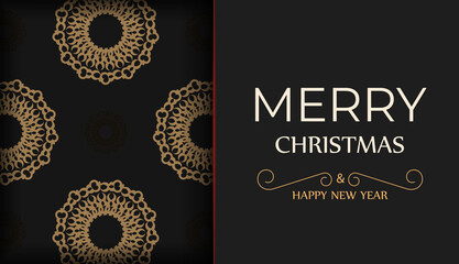 Fototapeta na wymiar Black color happy new year flyer with abstract orange pattern