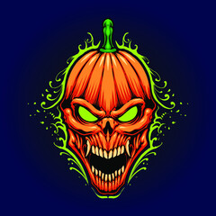 pumpkin skull head illustration vector