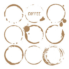 Vector cup traces and spots collection. Coffee stains illustration on white background isolated. Splash and blots concept for grunge design