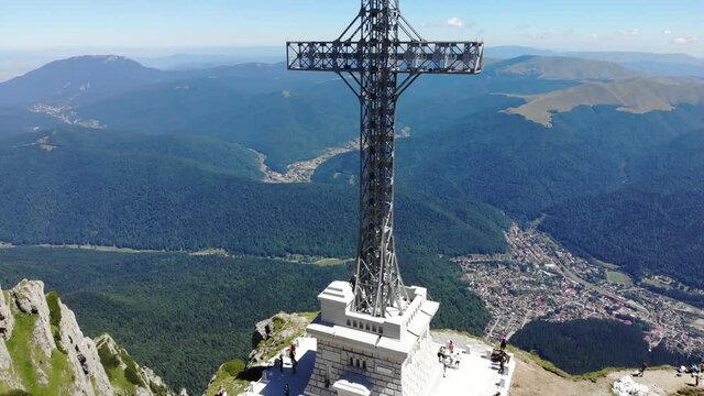 Caraiman peak Romania from drone ascend