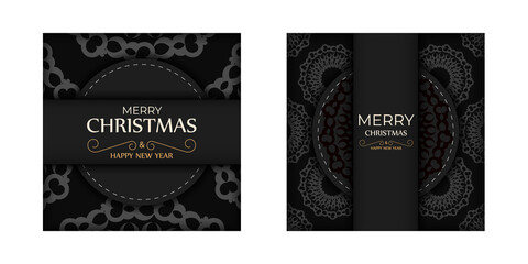 Holiday card Happy New Year black color with winter orange ornament