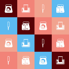 Set pop art Online ordering food, Food on mobile, Knife and icon. Vector