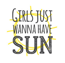 Hand drawn Illustration Sun. Doodle style element and Summer Quote. Yellow Solar System Objects with positive text