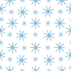 Snowflakes. Seamless pattern with the image of snowflakes of different sizes. Cute winter pattern. Snow pattern for the print. Vector illustration on a white background