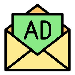 Open envelope advertising icon. Outline open envelope advertising vector icon color flat isolated
