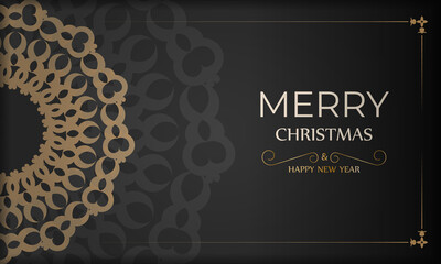 Black Merry Christmas greeting card with vintage orange pattern